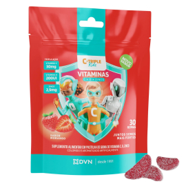 Vitamina C Gomas 30 mg + D 5 mcg + Zinco 2.5 mg 30 Unidades Sabor Morango - C-Triple Kids 