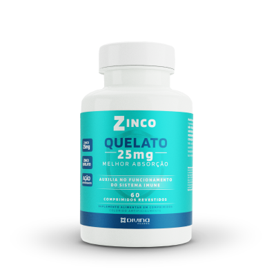 Zinco Quelato 25mg com 60 Unidades - Divina Pharma
